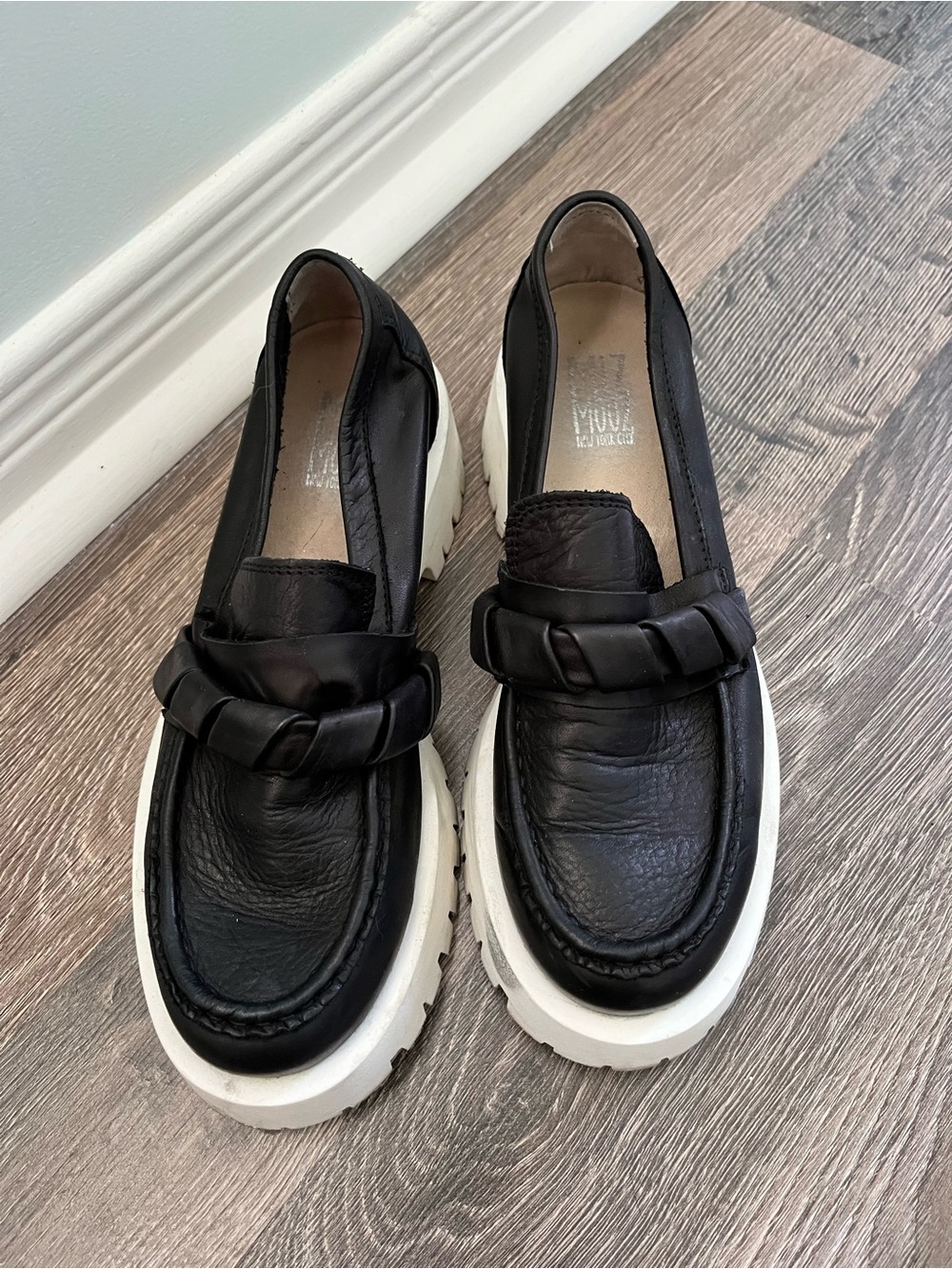 Miz Mooz Black Leather Platform Loafers